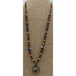 Necklace Plastic Stone Beaded Brown Wrapped Wire Choker Toggle Clasp